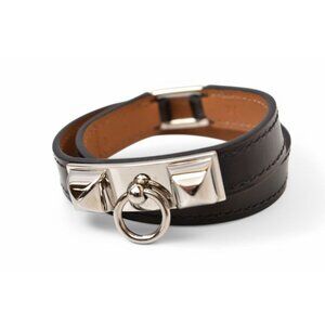 Hermes Bangle Bracelet Rival Doubletour Black Silver XS Size